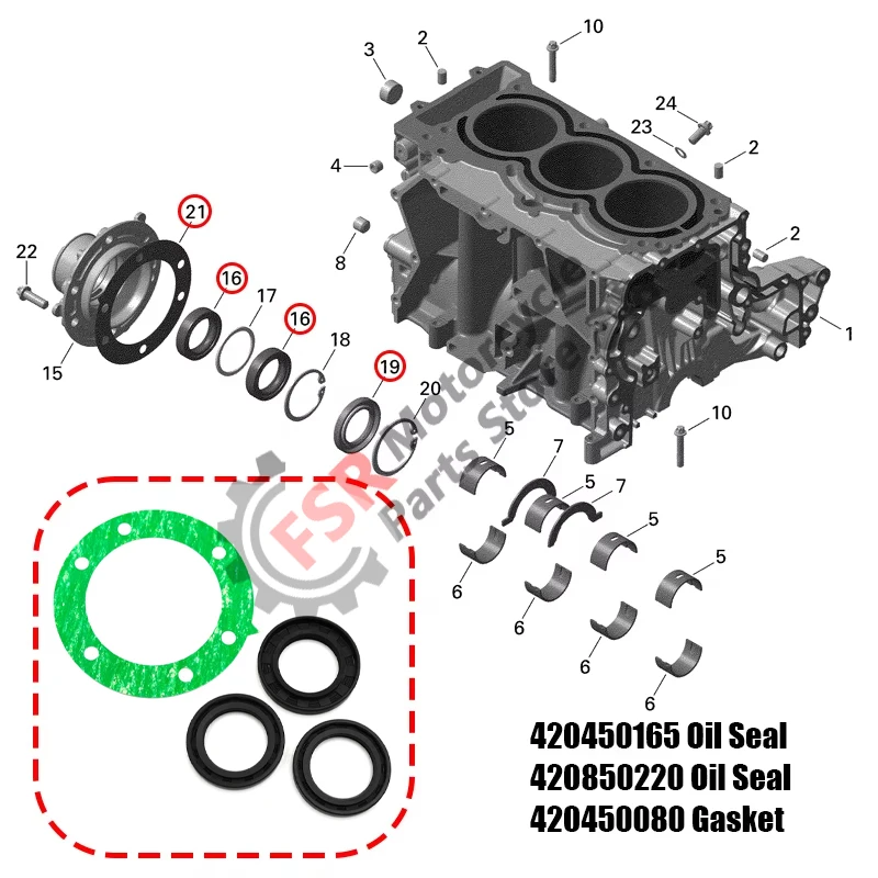 PTO COVER GASKET & CRANKSHAFT OIL SEAL KIT,FOR SEA-DOO SPARK ACE 900 HO 2UP/3UP TRIXX & GTI GTR GTS 90 2014-2021,JET SKI PARTS