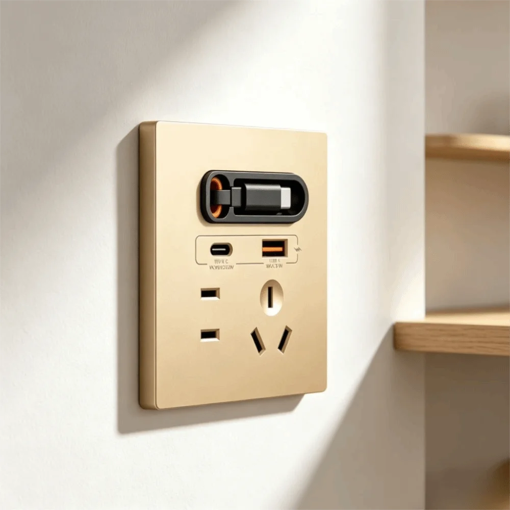 Retractable Cable USB Fast Charging Socket Multi-hole Type-C Fast Charging Socket Panel 20W USB Fast Charging