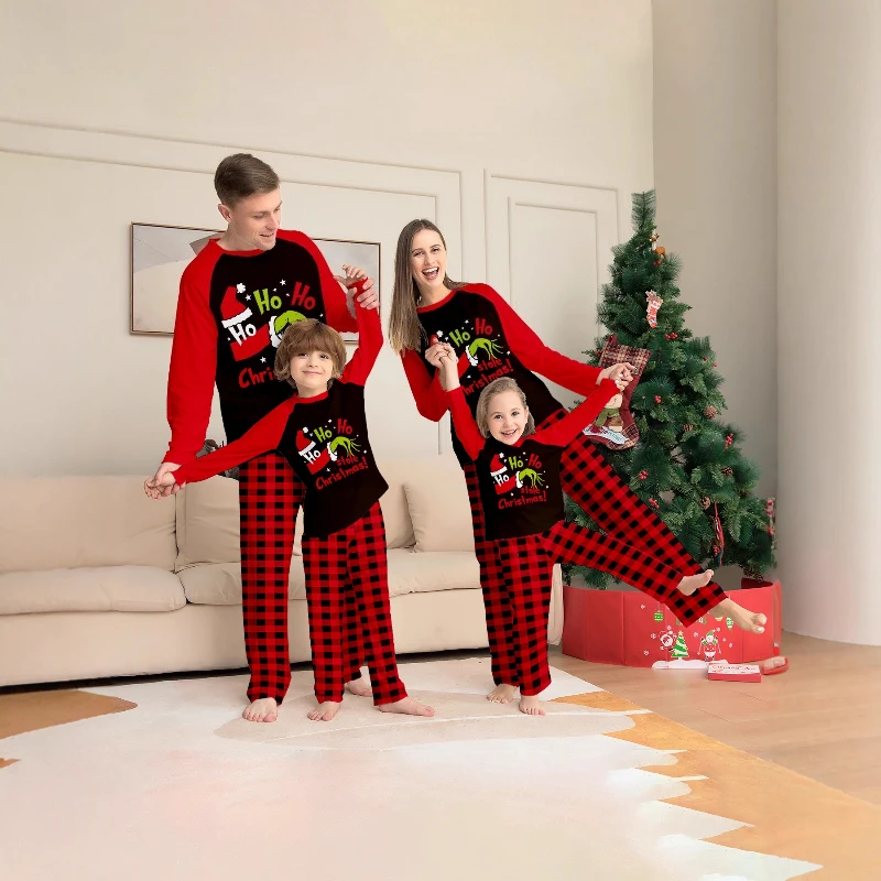 

Christmas Family Matching Outfits Parent-child Clothing Santa Hat Print Set 2 Pieces Suit Soft Loose Xmas Family Look Pyjamas