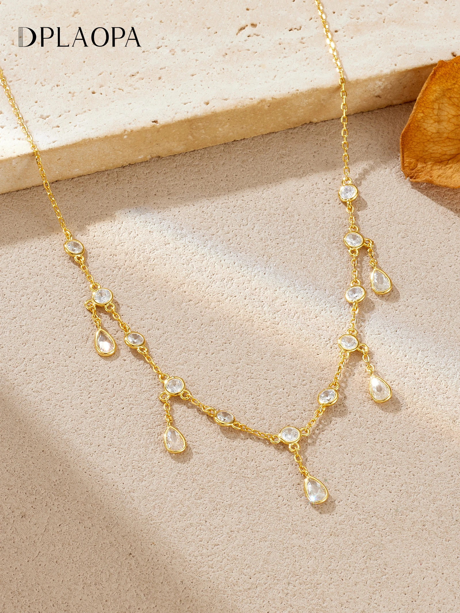 

DPLAOPA 925 Sterling Silver Pear Round CZ Zircon Pendant Long Necklace Chain Women Luxury Fine Party Daily Jewelry