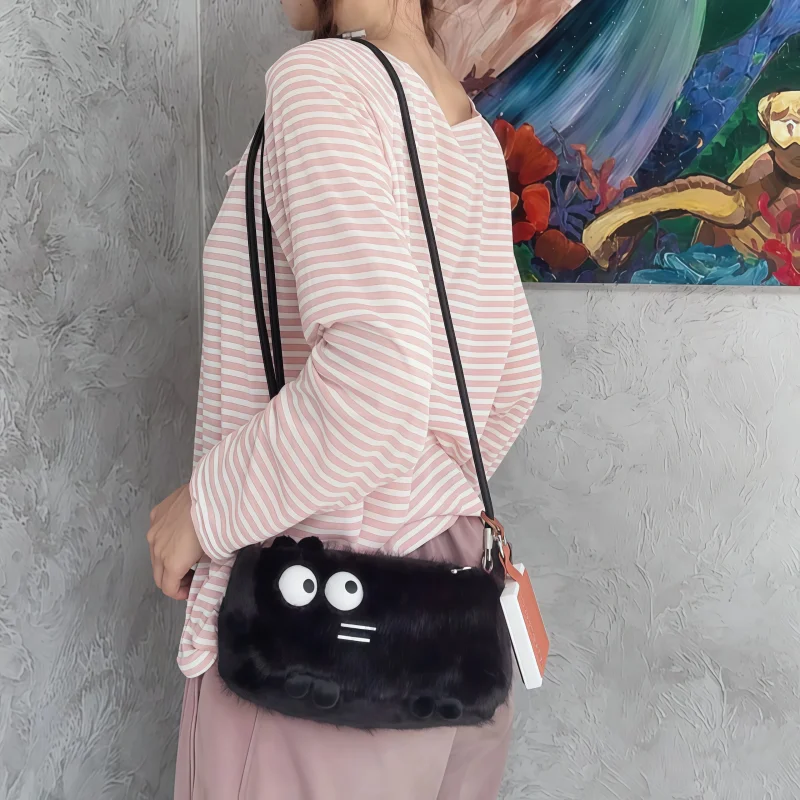 CreeDciaga Plush Cat Shoulder Bag Cute Unique Design Small Crossbody Bag Fashion Doll Purse Gift For Women