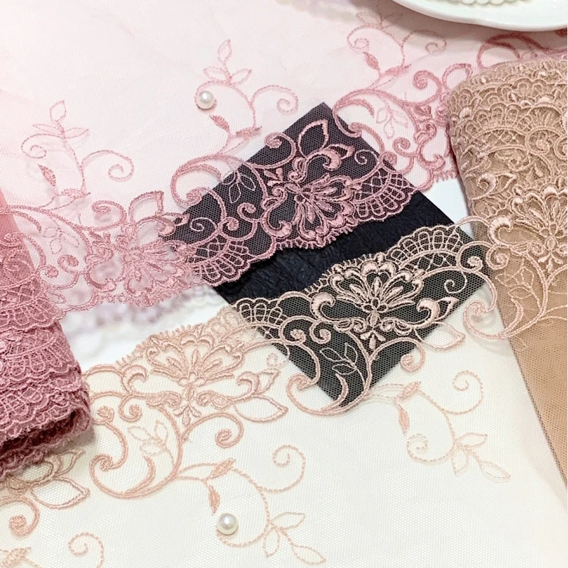 29Yards Embroidery Lace Fabric Pink Champagne Mesh Embroidered Lace Trim DIY Accessories Mesh Lace for Crafts