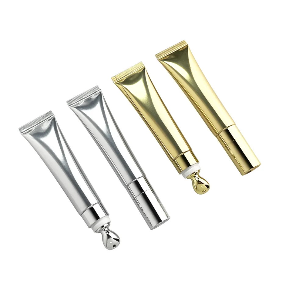 립글로스 튜브 스퀴즈 플럼퍼 오일 용기 병 프라이빗 라벨 빈 실버 골드 튜브 신디자인 알루미늄 합금 헤드 15ml