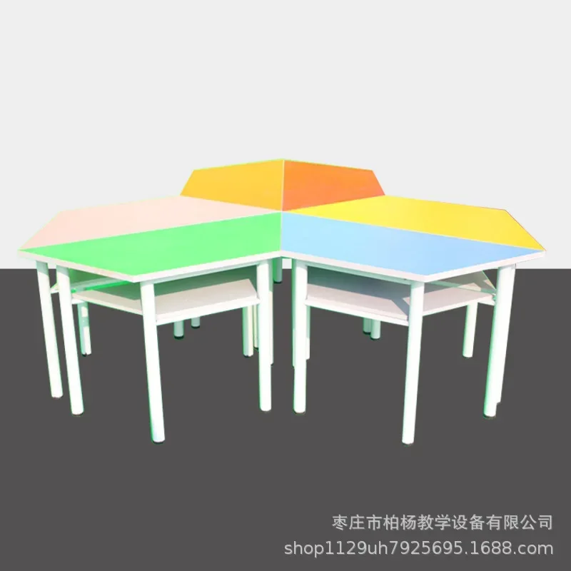 Student training desks and chairs art table splicing hexagonal reading semicircular strip table