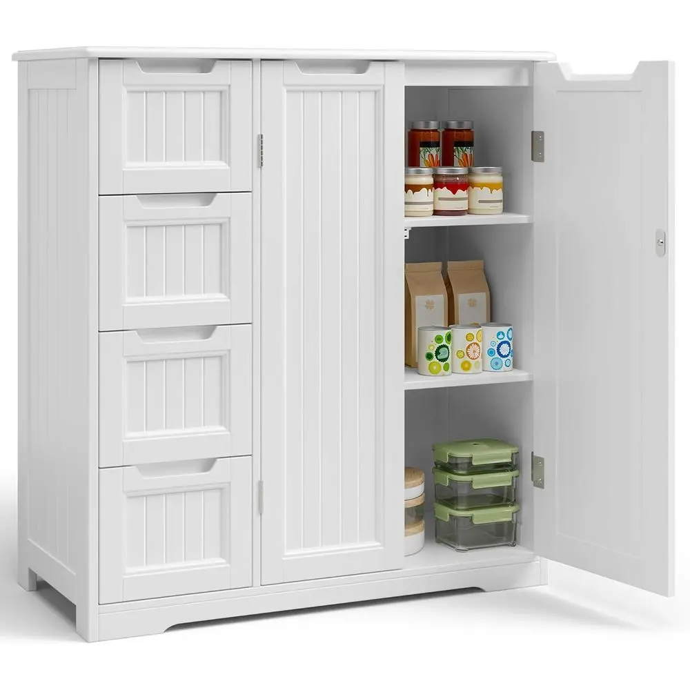 

White 4-Drawer Double Door Storage Cabinet for Bathroom, Kitchen, Living Room, and Entryway