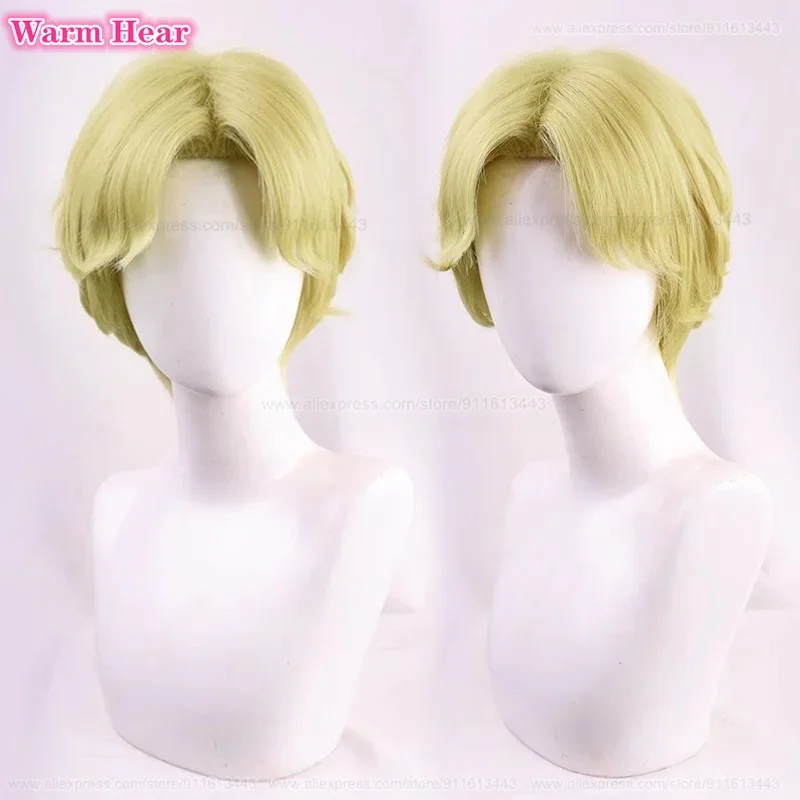 High Quality Zeke Jaeger Synthetic Wig Anime 30cm Golden Center Part Cosplay Anime Wig Heat Resistant Hair Halloween Party Wigs