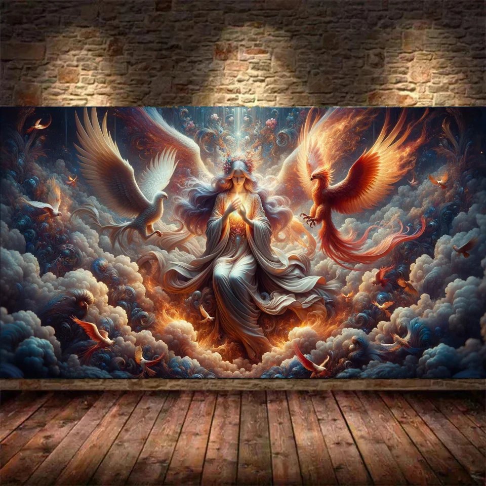 Guardian Of The Celestial Phoenixes 5D Diamond Painting Kits Phoenixes And Clouds Large Size Diamond Embroidery Cross Stitch