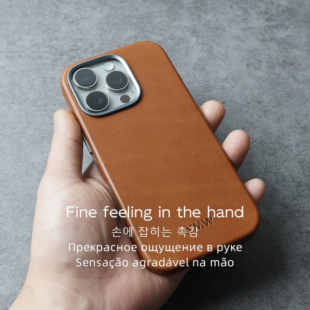 YMW HAAS Barenia Handmade Genuine Leather Case for iPhone 15 16 Pro Max Luxury Business Vegetable Tanned Cowhide Phone Cover