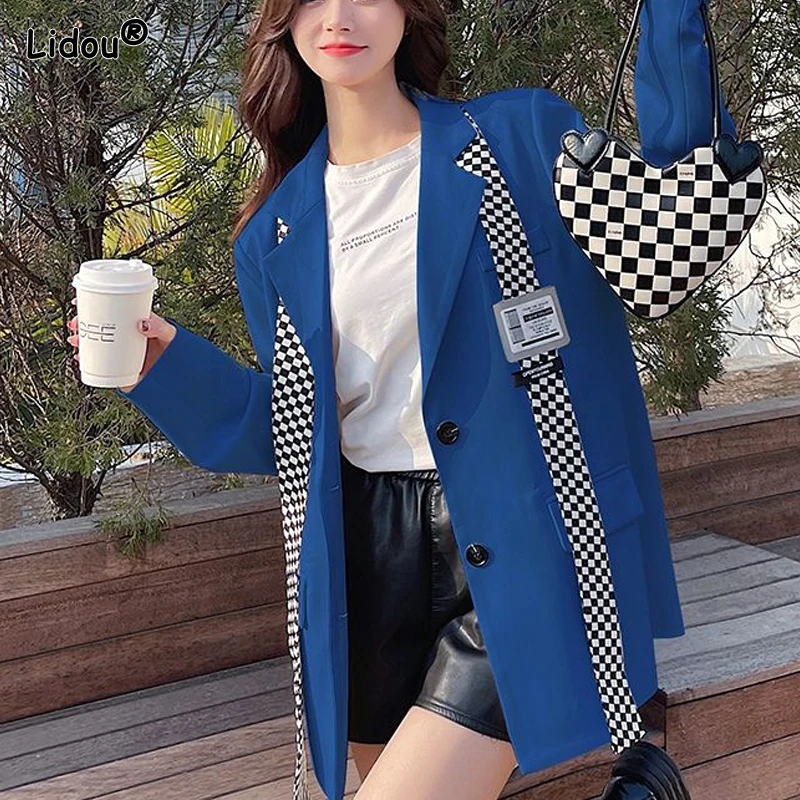 Spring Summer Striped New Office Lady Loose Long Sleeved Top Notched Single Breasted Button Casual Blazer Women\'s Clothing 2023