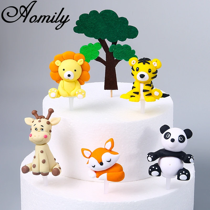 Aomily 3D Handmade Animal Cake Topper festa di compleanno decorazione torta per bambini dinosauro tigre leone Panda scimmia giraffa coniglio