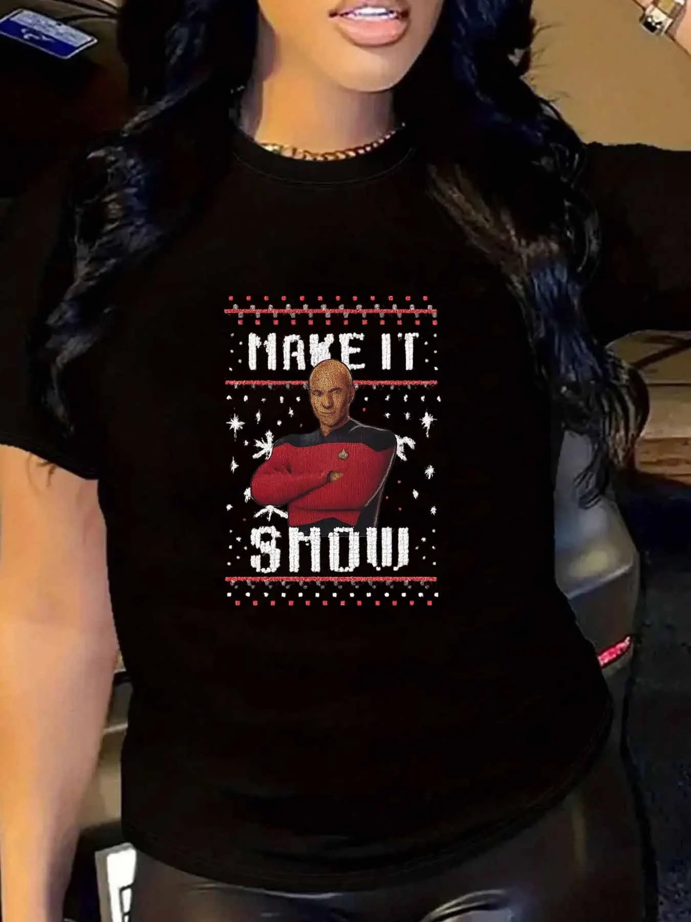 

【011294】Женская футболка больших размеров с круглым вырезом и короткими рукавами, эластичными рукавами и модными принтами