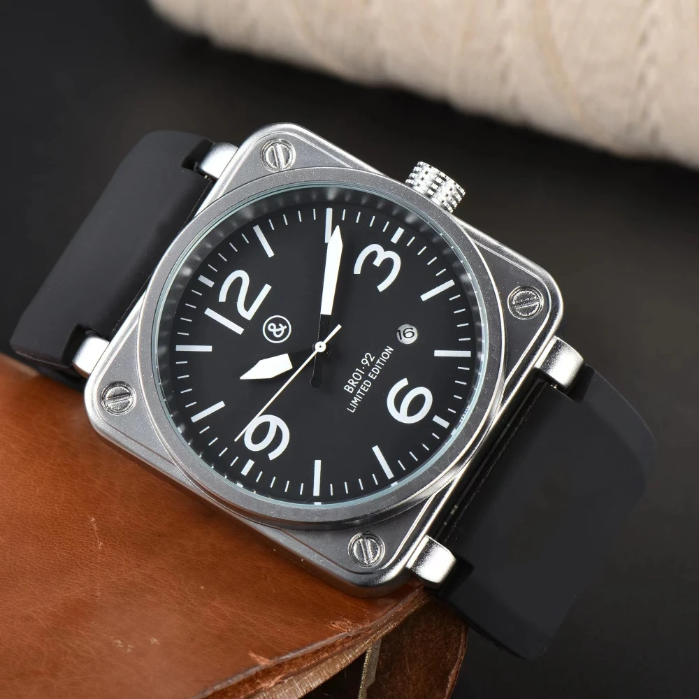 Bell Ross Aviation BR01-92 Limited Edition Silicone Strap Square Automatic Mechanical Watch for Men Valentine's Day Gift Jewelry