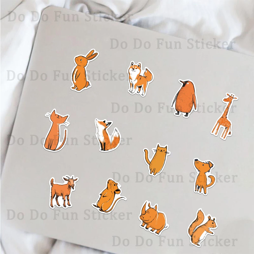 Cute Cartoon Orange Animal Graffiti Adesivos, Diversão, Impermeável, PVC, DIY, Skate, Scrapbook, Caixa do telefone, Decalque de guitarra, 50Pcs