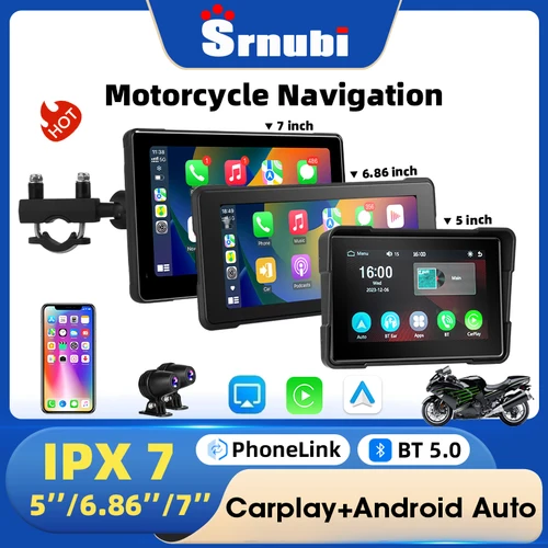 Srnubi-オートバイ用のポータブルGPSナビゲーター,dvr,ワイヤレスCarplay, Android,液晶画面,防水モニター,ipx7,5インチ,6.86インチ,7インチ