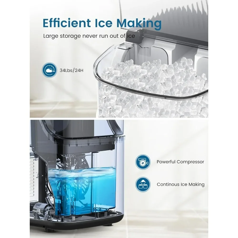 Nugget Ice Makers Countertop, Portable, 34Lbs/Day, Self-Cleaning, One-Button Operation Ice Machine for Home Kitchen Party