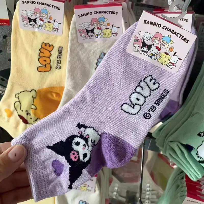 Sanrio Kuromi Cartoon Socks Cinnamoroll My Melody Hello Kitty Ladies Combed Cotton Midtube Stockings Cute Stockings Girl Gifts