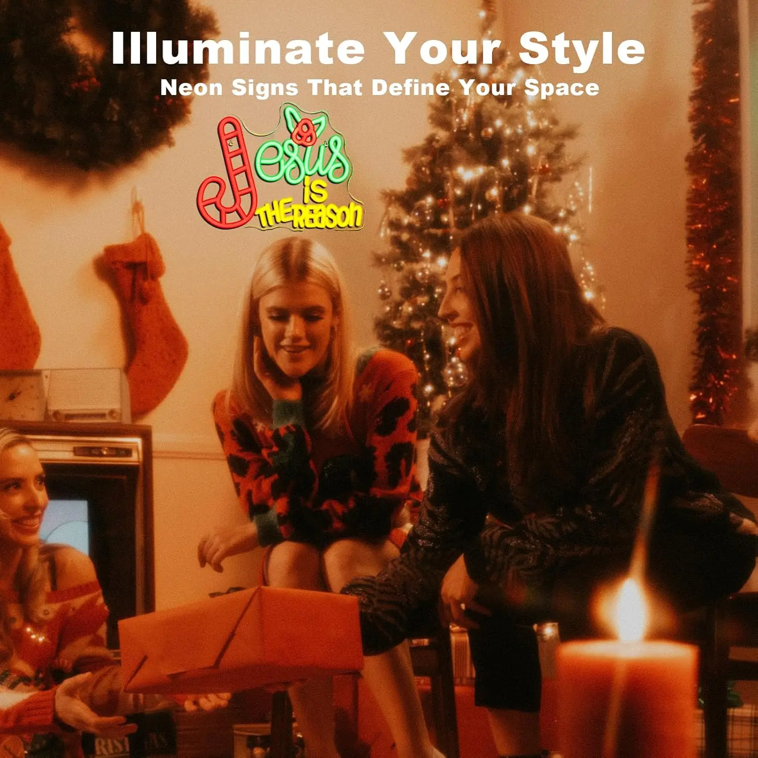 Jesus Is The Reason Neon Led Sign For Christmas Room Decoration Home Party Bar Club Shop Wall Decor USB Powered Wall Decor Lamp