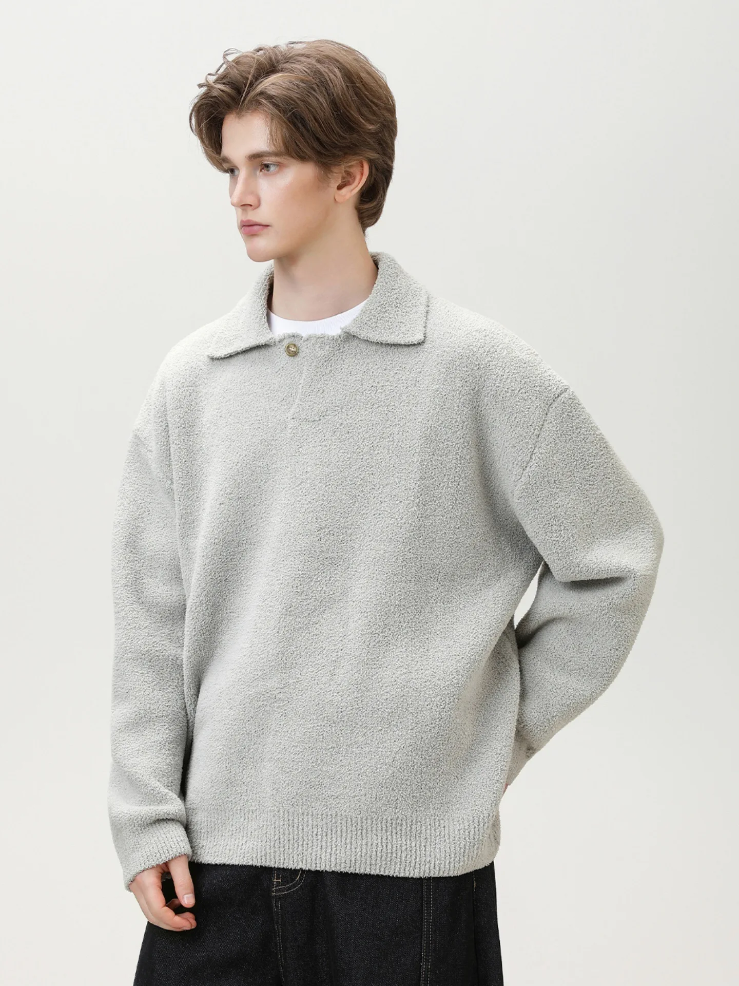 

Heavyweight Half-Fleece Seagull Collar Sweater for Men Autumn Winter Japanese Loose Fit Thick Warm Lazy Style Knitwear