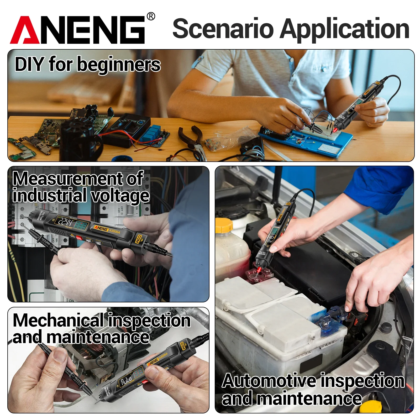 ANENG A3006A Automatic Range Multimeter 4000 Count VA Reverse Display Screen NCV Zero Wire Identification Electrical Test Pen