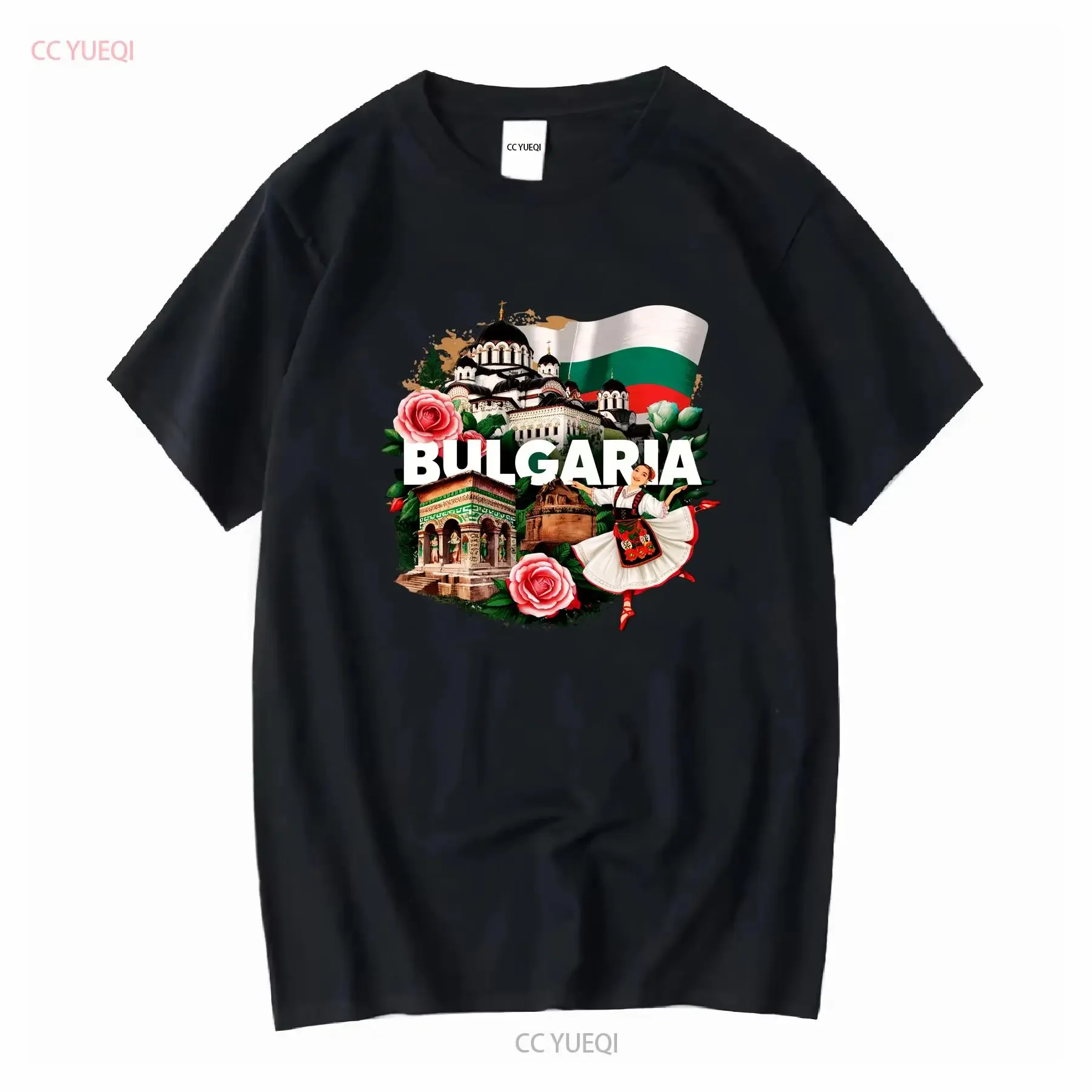 Bulgaria National Flag T Shirt Balkan Region Eastern Europe Sofia Capital City Rila Monastery Thracian Tomb folk dancer rose