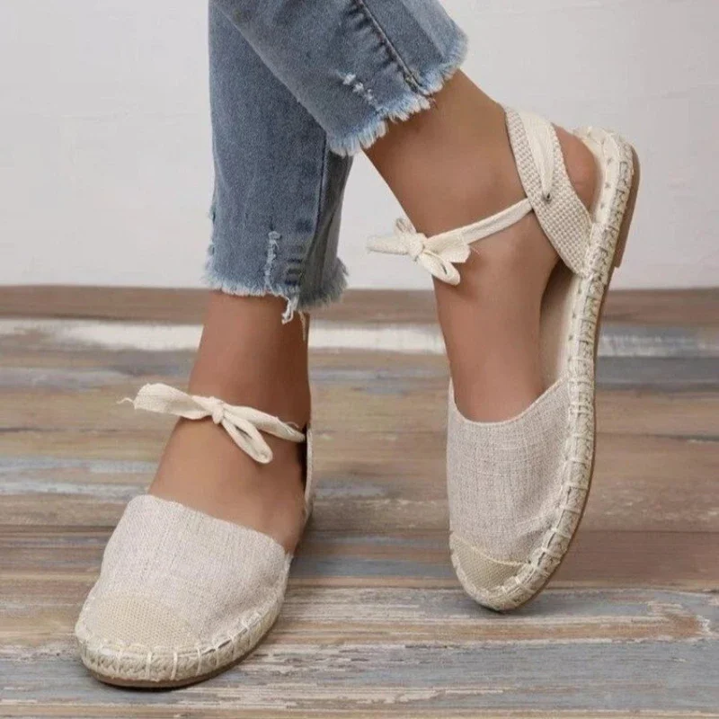 Fashion Zapatos Para Mujeres Heel Rope Womens Flats Lace-Up Espadrilles Summer Sandals Female Strap Shoe 2023 Tênis Chaussure