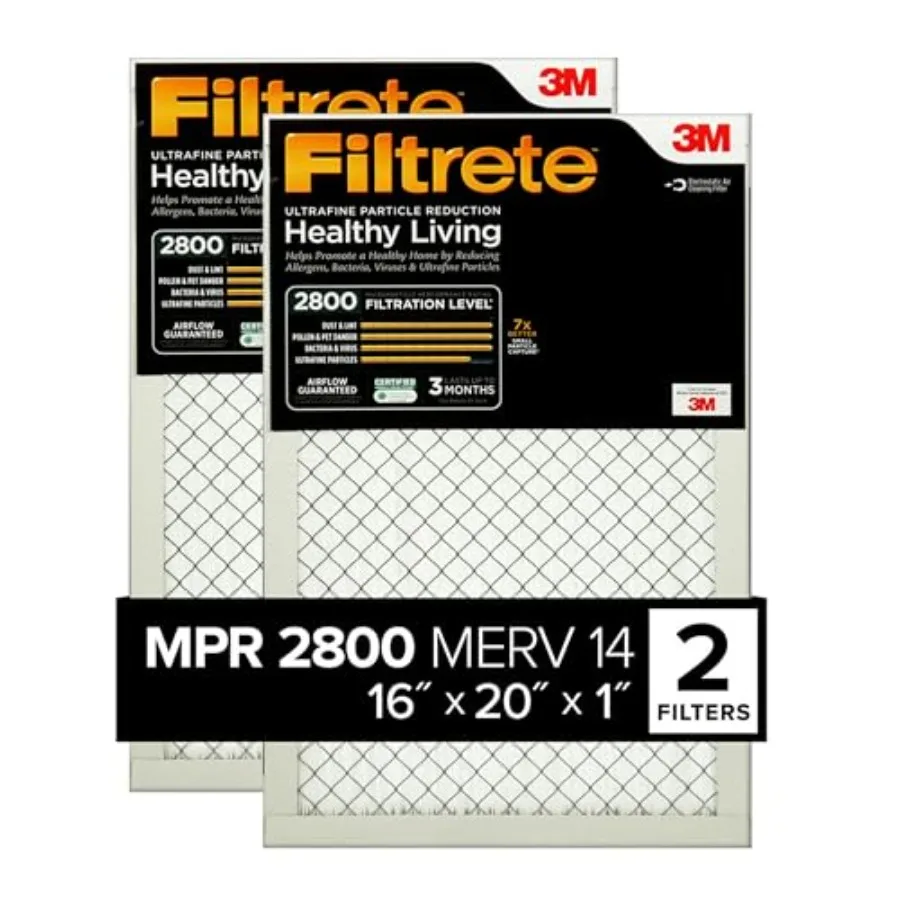 

16x20x1 Air Filter MPR 2800 MERV 14 Healthy Living Ultrafine Particle Reduction 3-Month Pleated 1-Inch Air Filters 2 Filters