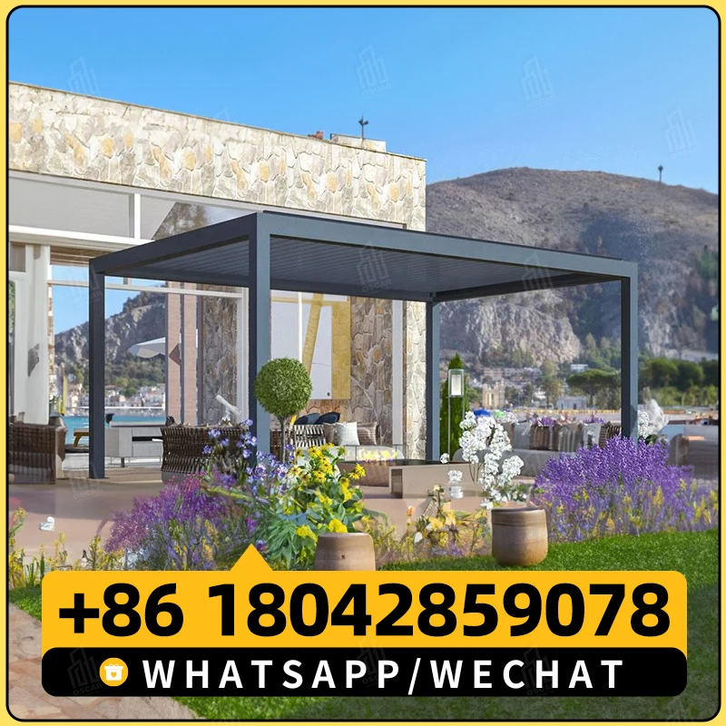 Freestanding wind proof pergola 3 x 4 sun rgb light modern bioclimatic pergola gazebo