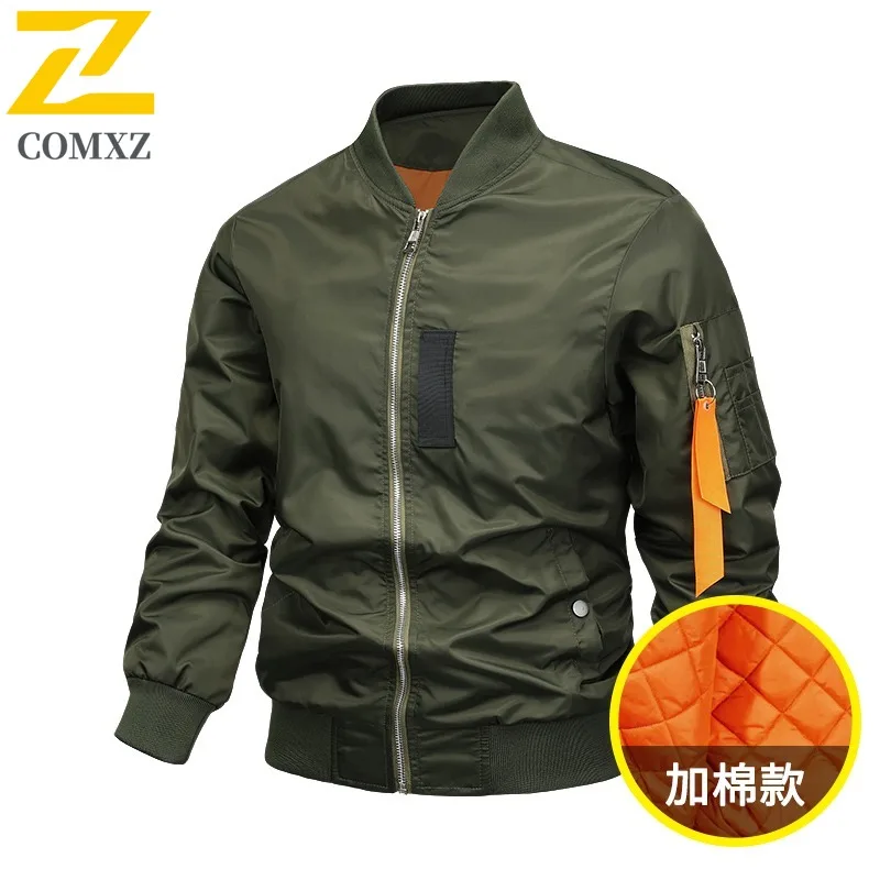 سترة رجالية عالية الجودة من COMXZ بياقة بيسبول على الطراز الأمريكي معطف مقاوم للرياح بلون سادة ملابس رجالي للخريف لركوب الدراجات #2