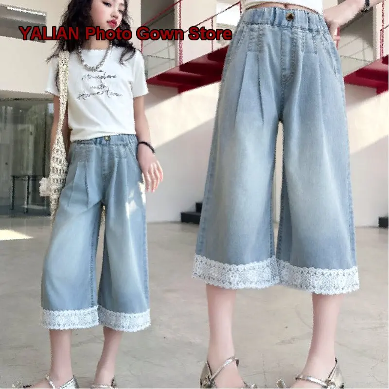 Girls Capri Jeans Summer Thin Fashionable Older Kids