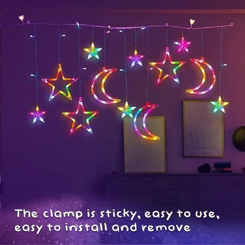 Star and Moon String LED Lights Curtain String Light USB Powered Light with Remote Control Fairy String Lights