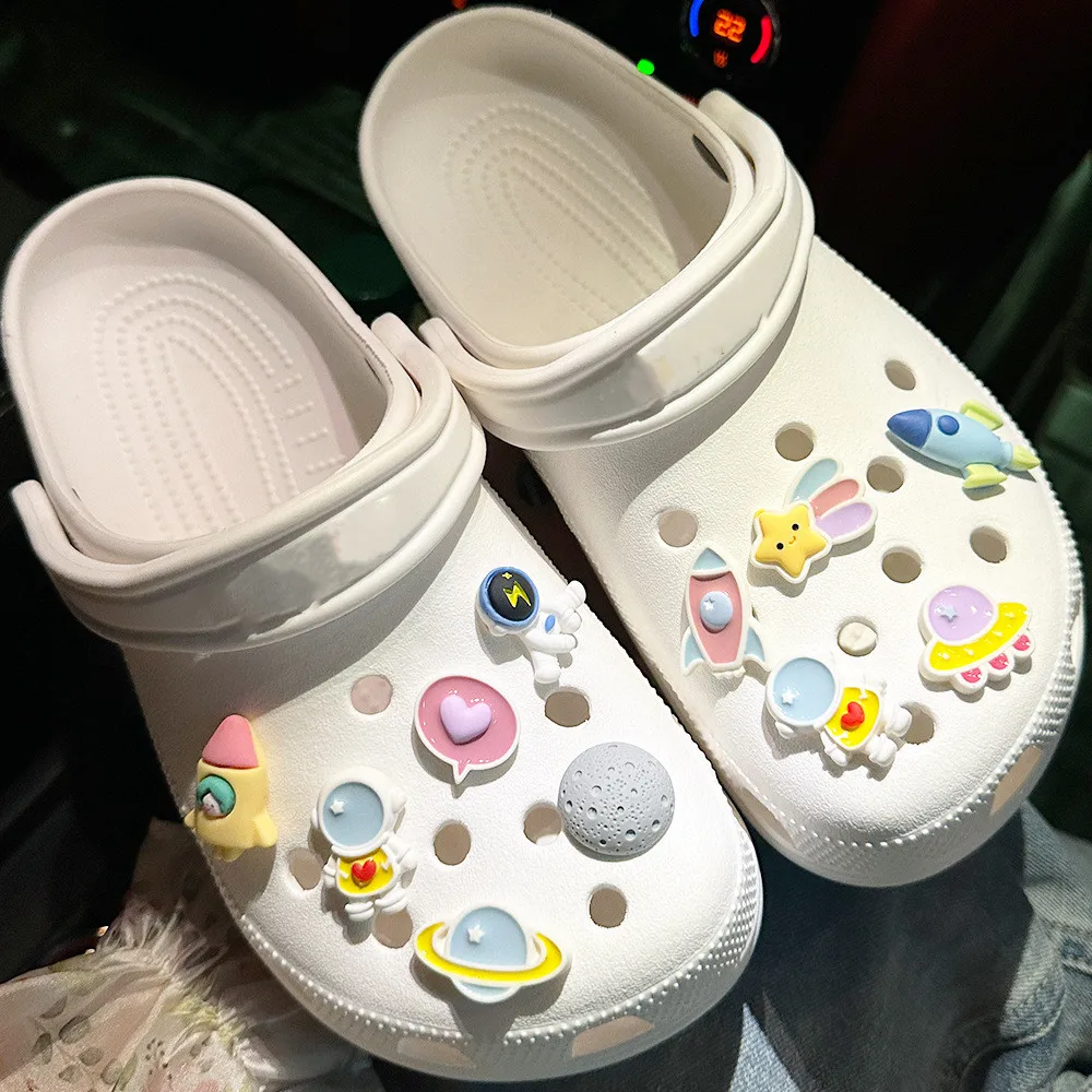 Cute Cartoon Astronaut Hole Shoe Charms Decorations Rocket Alien Spacecraft Shoes Buckle DIY 3D Hole Shoe Accessories