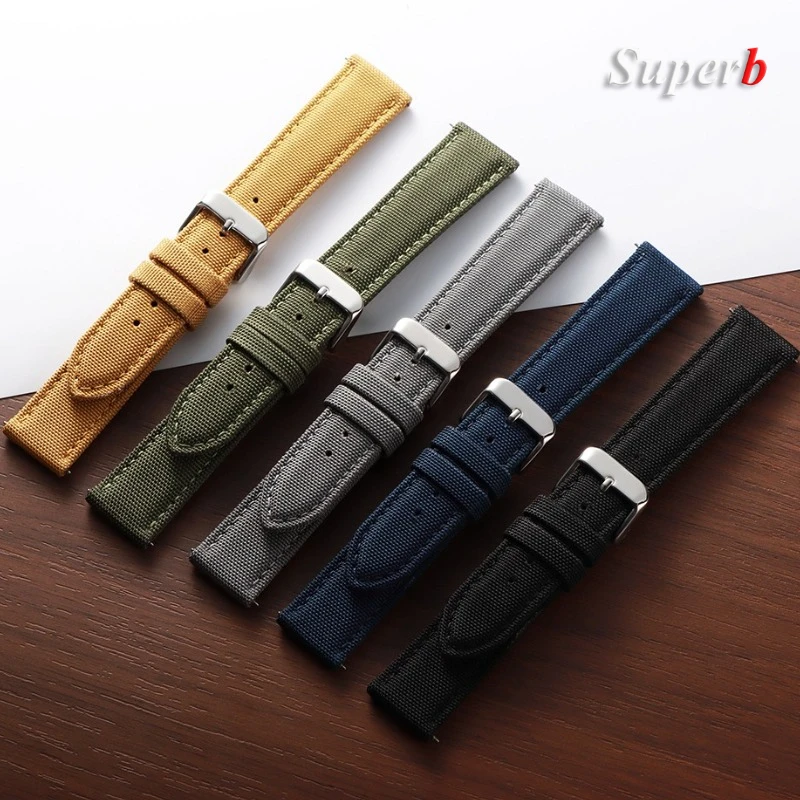 20 مللي متر 22 مللي متر مقاوم للماء Sailcloth حزام ساعة اليد قسط الوجهين النايلون حزام الساعات الإفراج السريع الفرقة الرياضة حزام للرجال