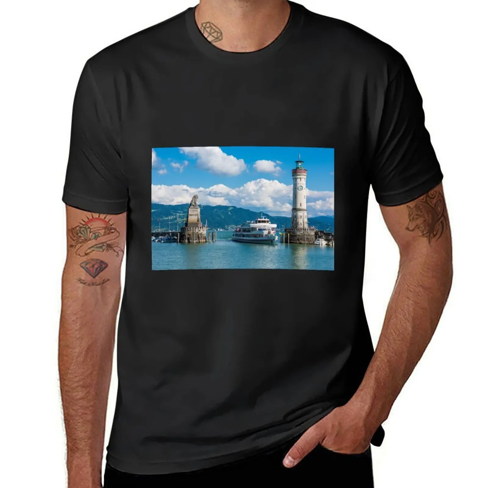 Lighthouse of Lindau at lake Constance, Bodensee T-Shirt boys whites summer top vintage quick-drying mens funny t shirts