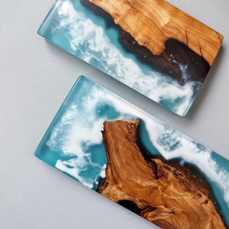 MiFuny 海の波のテーマキーボードハンドレスト無垢材樹脂リストレストカスタムパームレストゲームキーボードデスクトップ装飾用