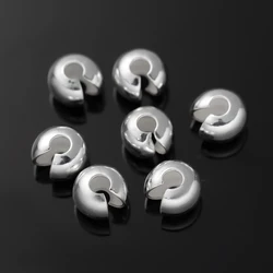 10Pcs 925 Sterling Silver Open Round Fastener Crimp End Caps Cover Clasps Clip Beads For DIY Necklace Jewelry Making Findings