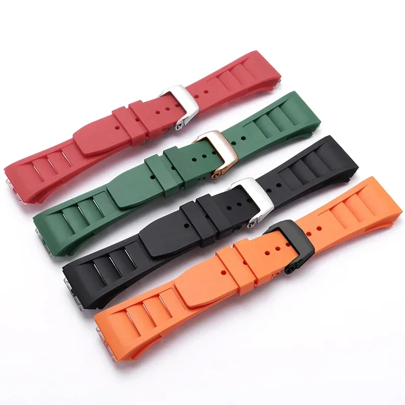 For Richard Mille Rubber Fold Buckle Watchbands RM-11 25mm Convex Interface Soft Multi-Color Breathable Silicone Watch Straps