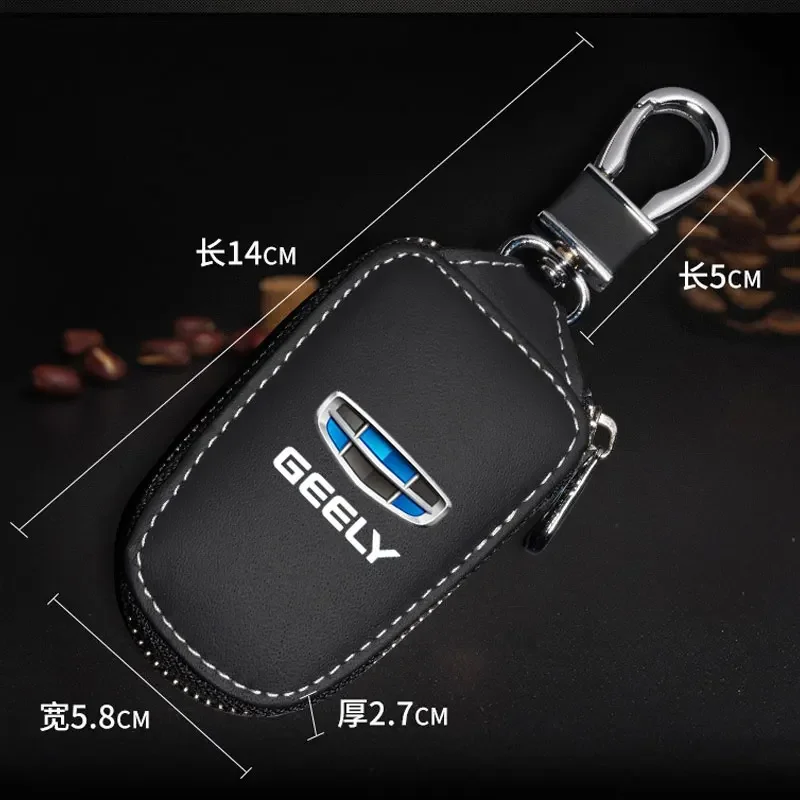 Car key chains shield Leather Keycase key cover wallet Key Ring For Geely geometry C Emgrand Gc6 Gx3 Ec7 Atlas Coolray Cross NL3