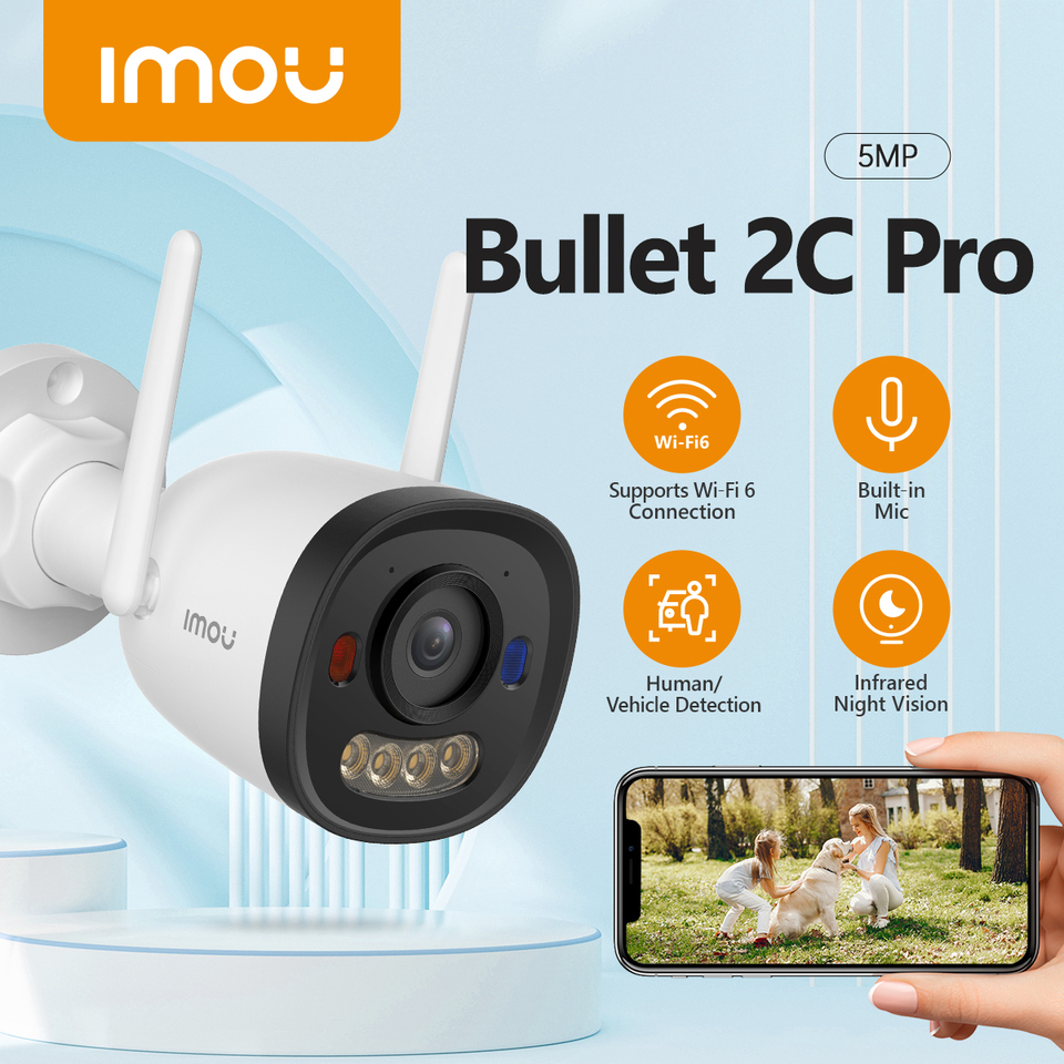 IMOU Outdoor Bullet 2C Pro 5MP Wifi Camera Weatherproof AI Human/Vehicle Detection Outdoor IP Camera Red Blue Light