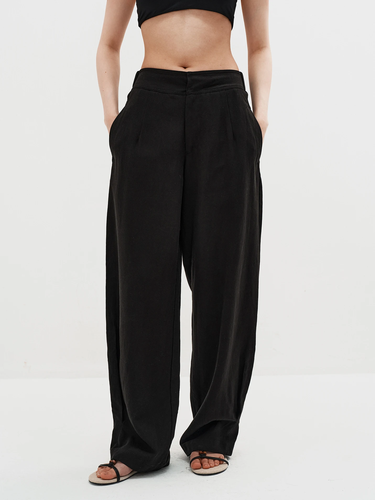 

MHV ARCHIVE Women's Mid-Waist Pleated Cuffed Casual Pants Straight Leg Fit l Waist Button Closure Casual Sle Pure Color