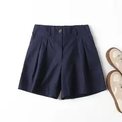 Maxdutti Indie Folk Linnen Bermuda Hoge Shorts Dames Wasit Navyr Colo Engeland Mode Casual Recht