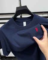 Luxury brand 100% cotton short sleeve T-shirt men's high-end pony embroidery summer breathable casual round neck solid color top