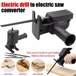 Portable Reciprocating Electric Saw Adapter Cordless Electric Drill Modified Tool Attachment with Saw Blades for Wood Metal Cut