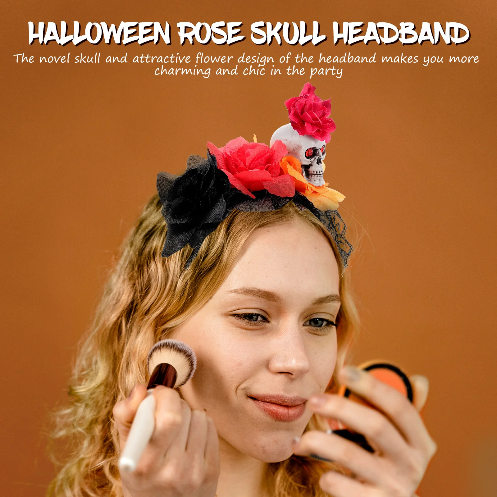 

Skull Rose Headb Rhinestones Lace Hoops Lightweight Halloween Costume Accessory Party Hair Wreath Flower Decoration Novel