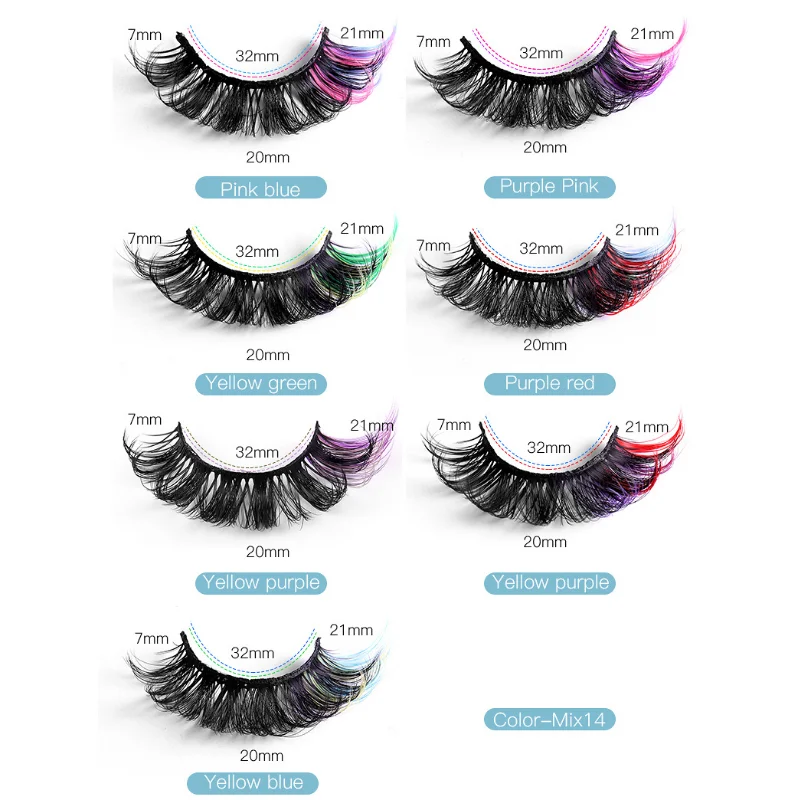 14 pairs of highly imitation mink fur false eyelashes, 8D thick curly new colored false eyelashes