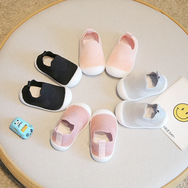 Spring Summer Toddler Shoes Breathable Knitted Kids Sneakers Boys Slip-on Tennis Shoes Girls Soft Non-slip School Casual Shoes