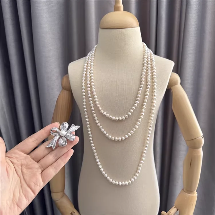 Natural freshwater pearl necklace with removed brooch multi-layer sweater necklace