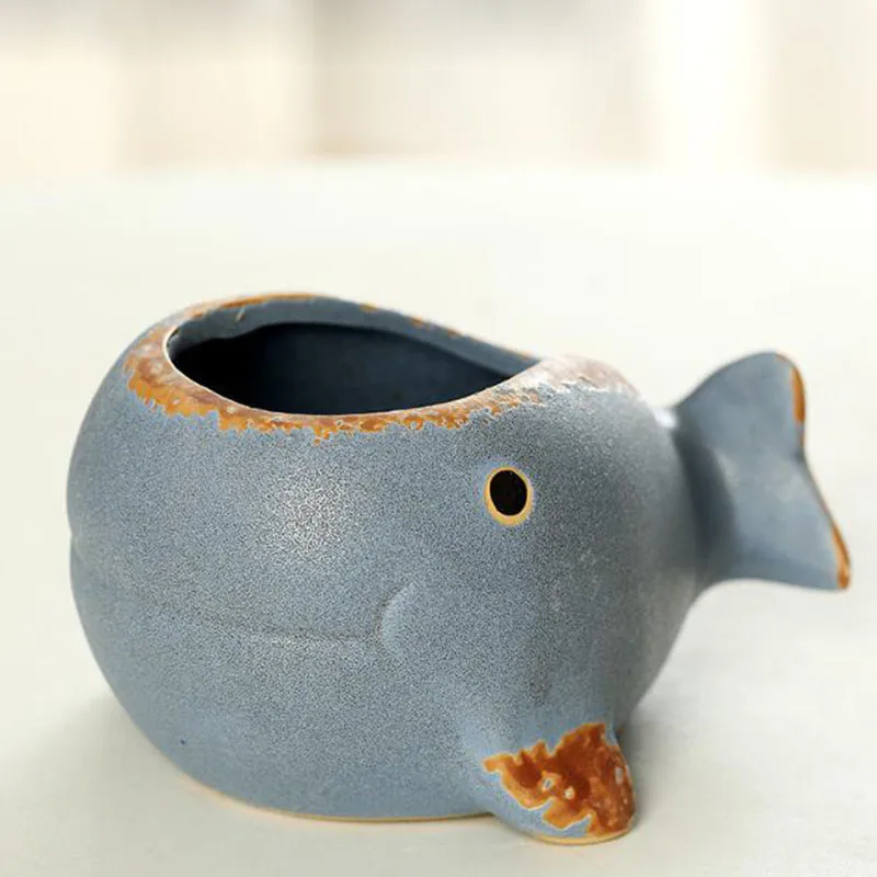 Porcelain Whale Fish Flowerpot Succulent Plant Vase Container Creative Bonsai Pot Office Desktop Ornaments Home Garden Decor