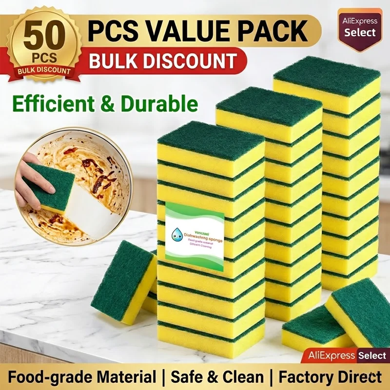 Yunliwei 50PCS Esponja Mágica de Doble Cara Altamente Absorbente para Limpieza de Ollas, Esponja para Eliminar Óxido, Cepillo de Limpieza, Herramienta para Limpiar Grasa de Cocina