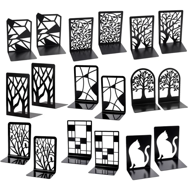 

2pcs Bookend Book Stand Support Sample Bookend Iron Desktop Art Non Slip Rack Shelf Holder School Stationery Office Accessories