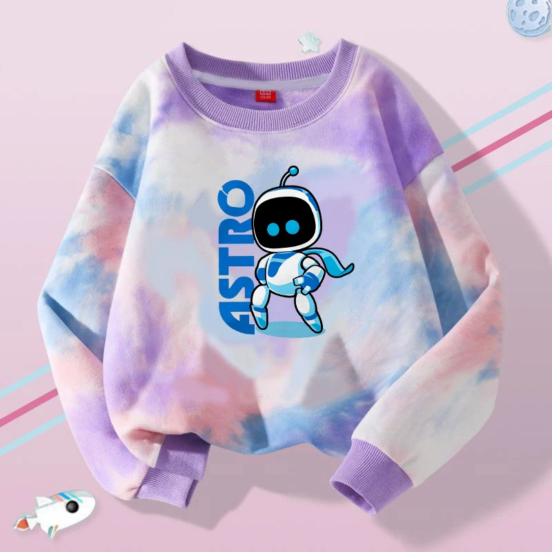 Astro Bot Children's Crew Neck Sweatshirt Cartoon Game Figure Printed Pullover Boys Winter Casual Warm Top Kids Birthday Gifts